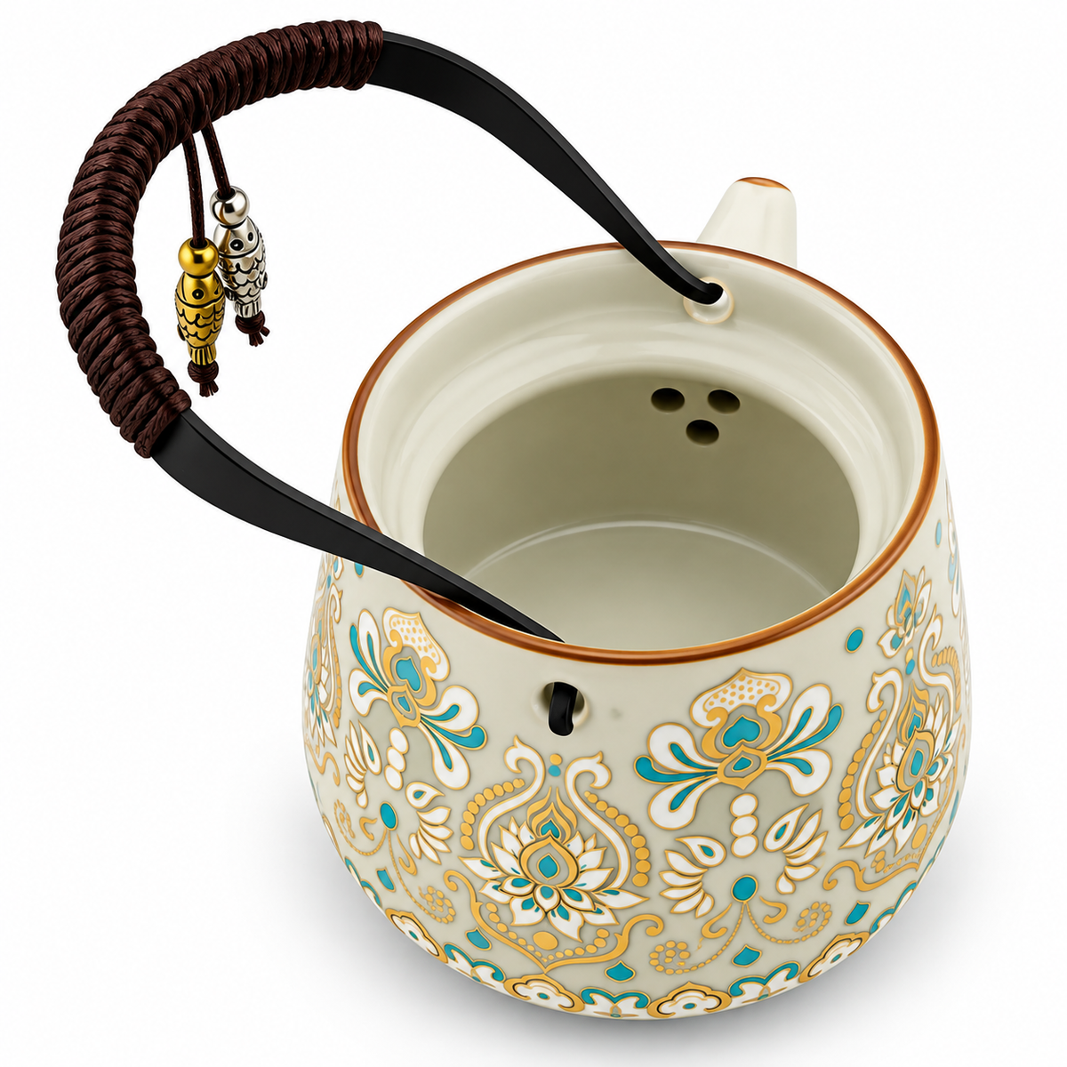 Imperial Elegance Ceramic Tea Set – Turquoise & Gold | 1 Teapot + 4 Cups