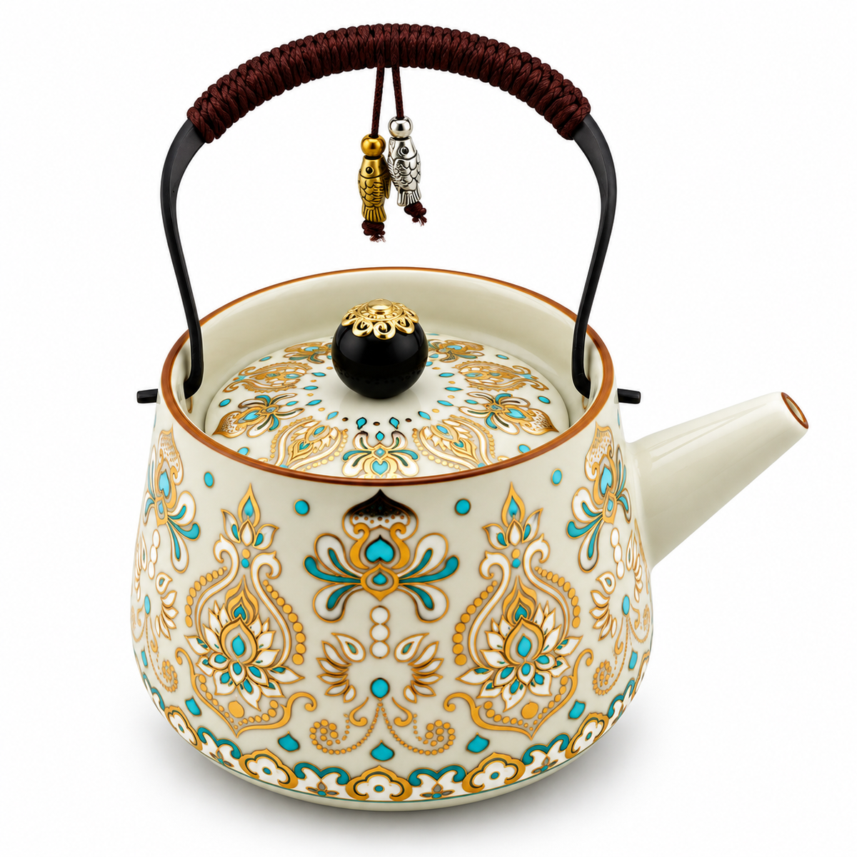 Imperial Elegance Ceramic Tea Set – Turquoise & Gold | 1 Teapot + 4 Cups