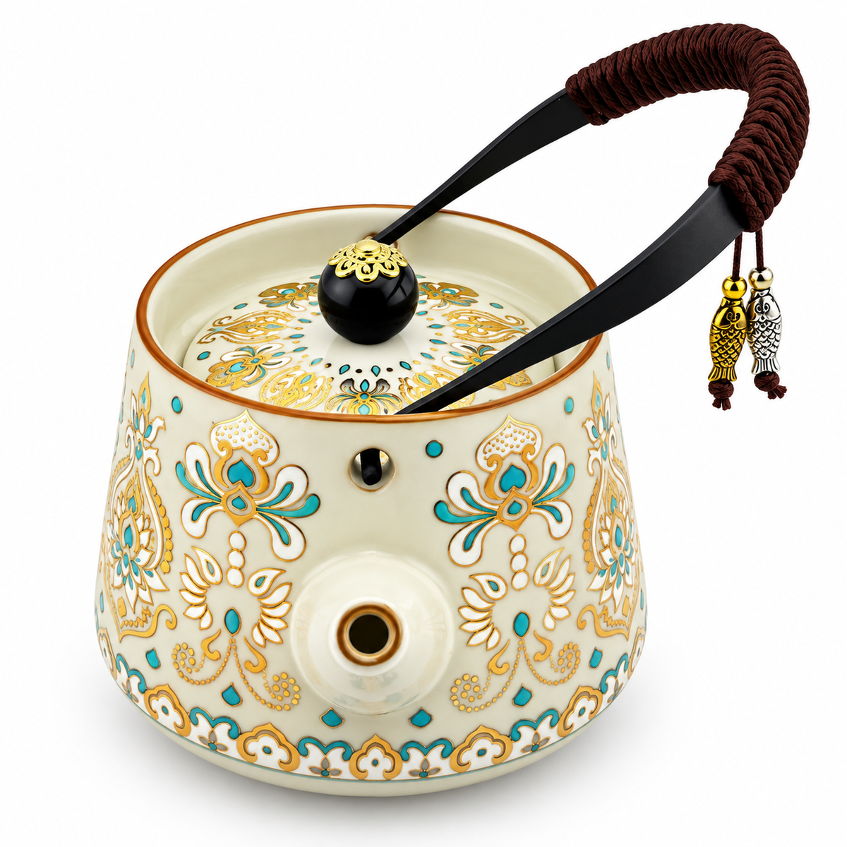 Imperial Elegance Ceramic Tea Set – Turquoise & Gold | 1 Teapot + 4 Cups