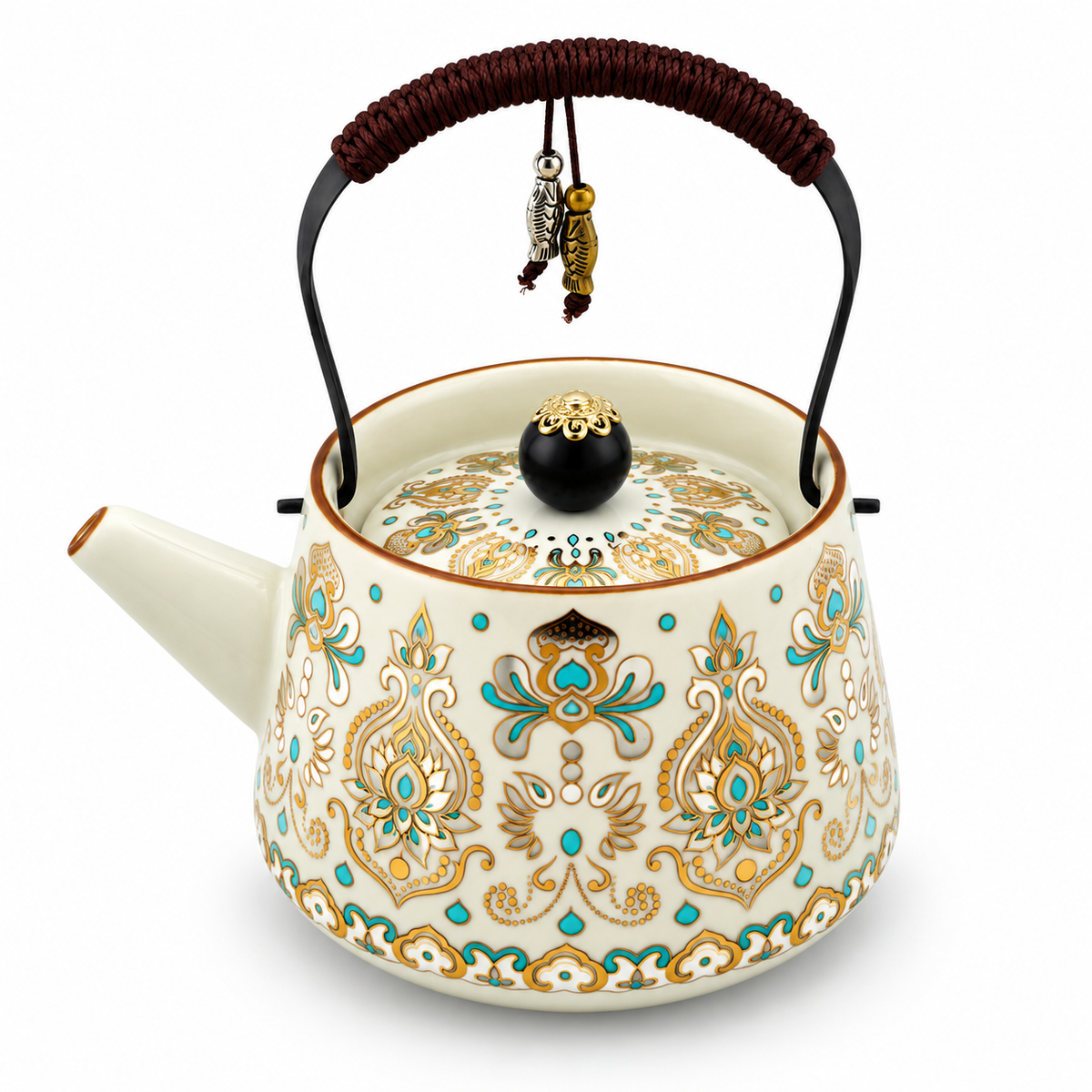 Imperial Elegance Ceramic Tea Set – Turquoise & Gold | 1 Teapot + 4 Cups