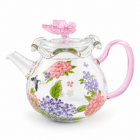 Pink Butterfly & Hydrangea Borosilicate Glass Teapot – 200 ml