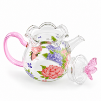 Pink Butterfly & Hydrangea Borosilicate Glass Teapot – 200 ml