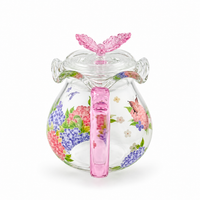 Pink Butterfly & Hydrangea Borosilicate Glass Teapot – 200 ml