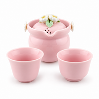 Sakura Pink Porcelain Travel Tea Set – Portable One-Pot Tea Set with 2 Cups & Carrying Case
