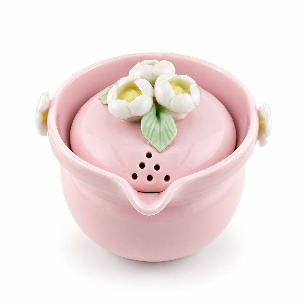 Sakura Pink Porcelain Travel Tea Set – Portable One-Pot Tea Set with 2 Cups & Carrying Case