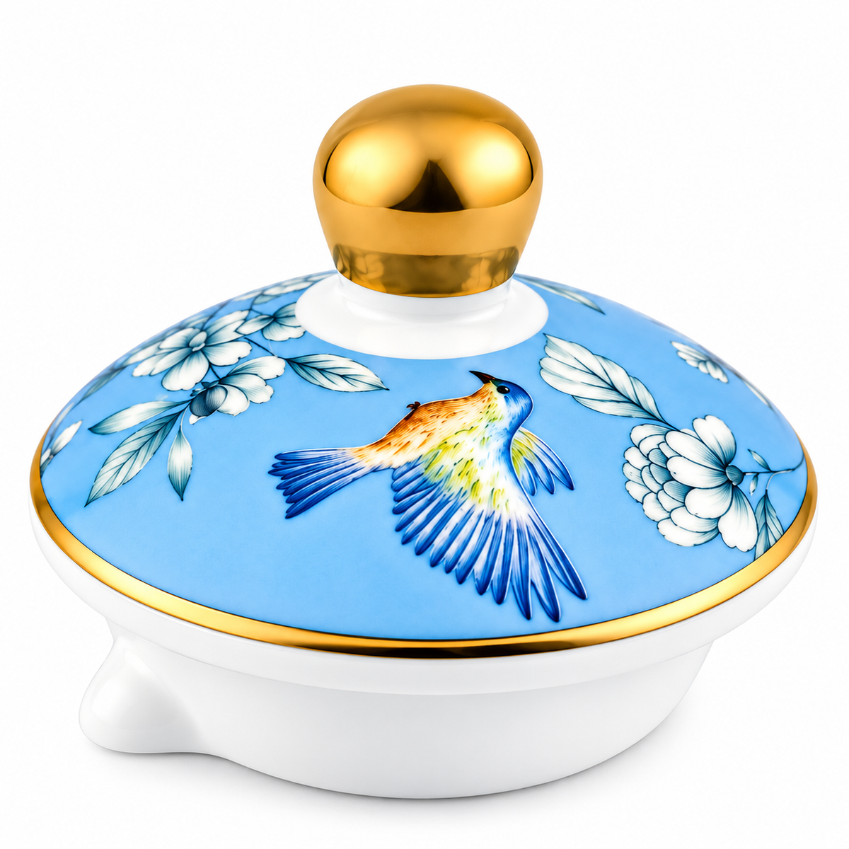 Blue Bird & Blossom Porcelain Tea Set – Elegant Floral Teaware with Gold Accents