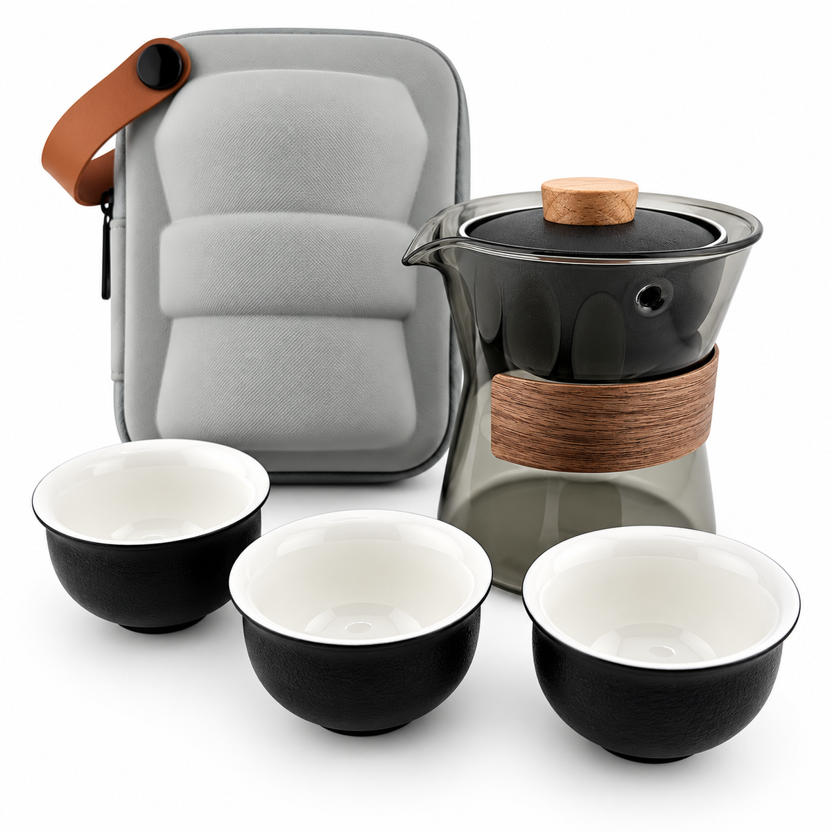 Rotating Glass & Porcelain Travel Tea Maker Set – 210 ml