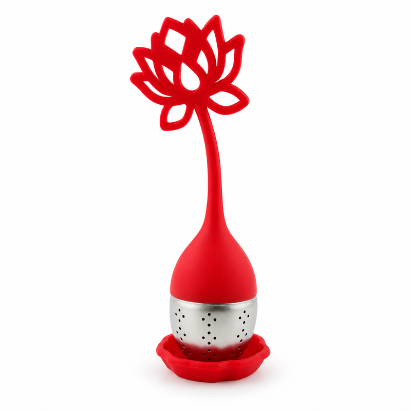 Lotus Flower Stainless Steel Tea Infuser with Silicone Handle & Drip Tray