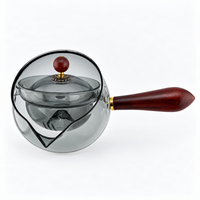 Smoked Gray Glass Teapot with Wooden Side Handle