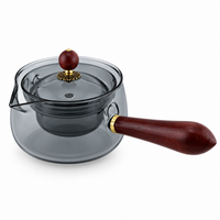 Smoked Gray Glass Teapot with Wooden Side Handle