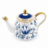 European Blue Orchid Porcelain Tea for One Set with Gold Rim – 600 ml