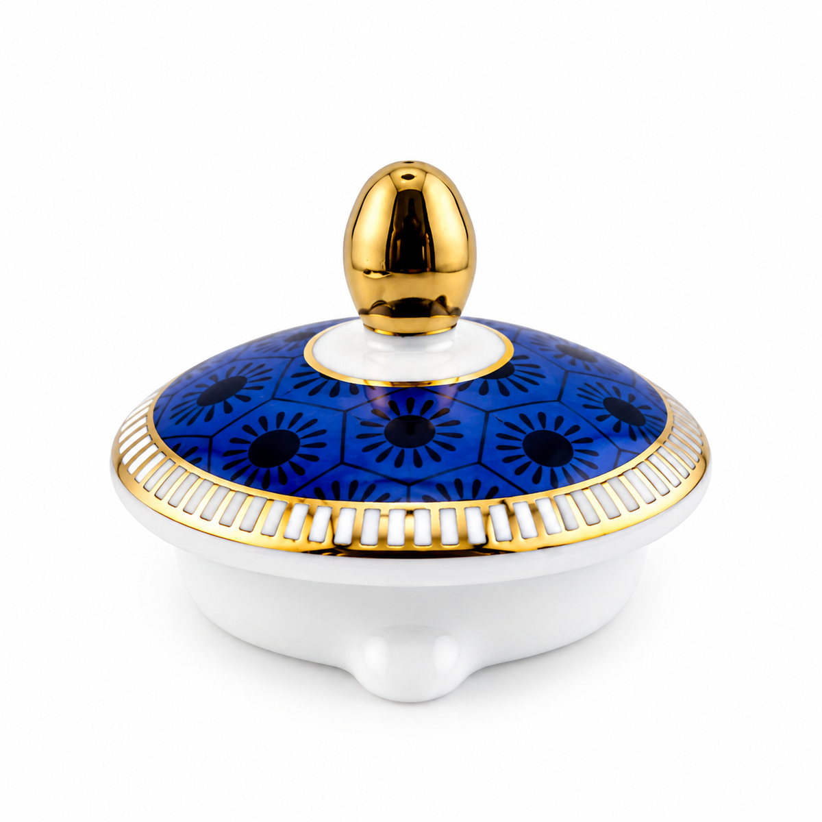 European Blue Orchid Porcelain Tea for One Set with Gold Rim – 600 ml