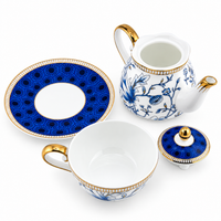 European Blue Orchid Porcelain Tea for One Set with Gold Rim – 600 ml
