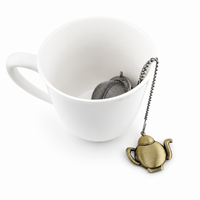 Teapot Tea Ball Infuser with Bronze Teapot Hanger – Stainless Steel Loose Leaf Tea Strainer