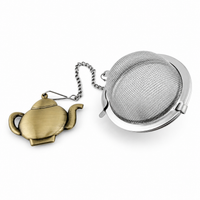 Teapot Tea Ball Infuser with Bronze Teapot Hanger – Stainless Steel Loose Leaf Tea Strainer