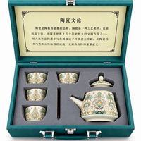 Imperial Elegance Ceramic Tea Set – Turquoise & Gold | 1 Teapot + 4 Cups