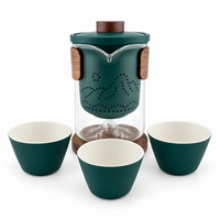 Portable Ceramic Travel Tea Set with Glass Teapot, Built-In Infuser & 3 Cups