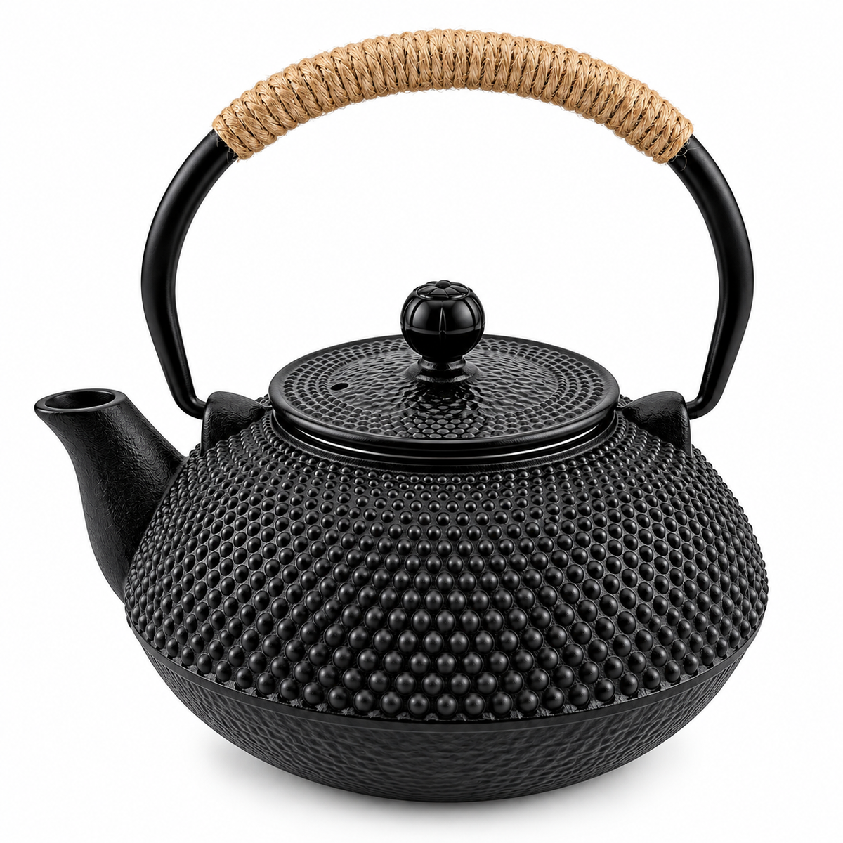 Japanese-Style Black Cast Iron Tetsubin Kettle – 600 ml | Uncoated Iron with Stainless Steel Infuser