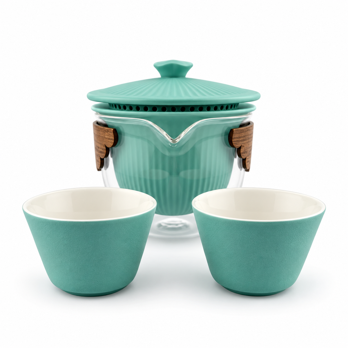 Imperial Palace Portable Travel Tea Set – Ceramic & Glass Kung Fu Tea Set with 2 Cups