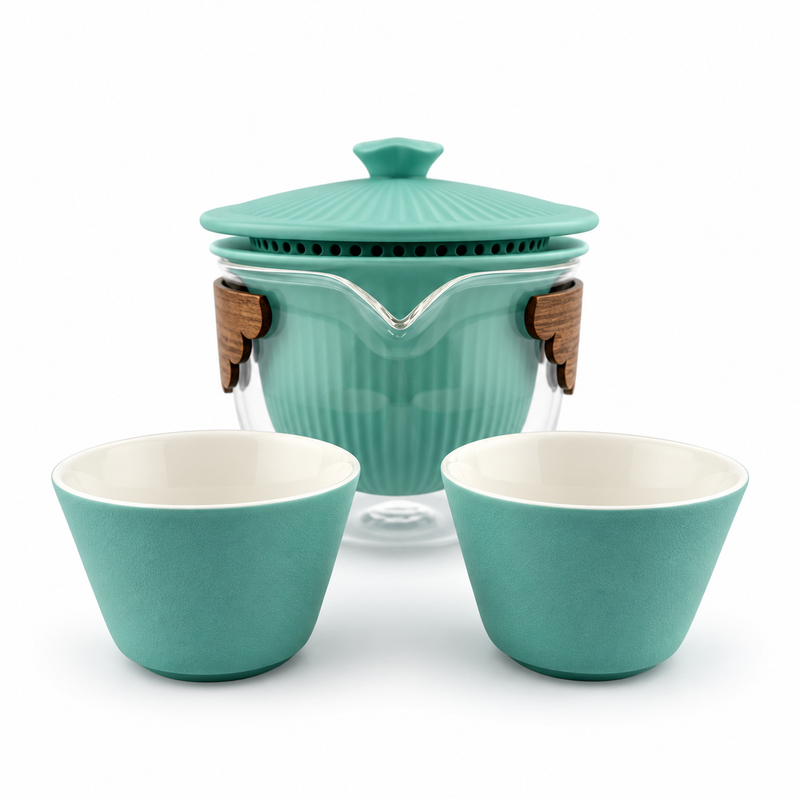 Imperial Palace Portable Travel Tea Set – Ceramic & Glass Kung Fu Tea Set with 2 Cups
