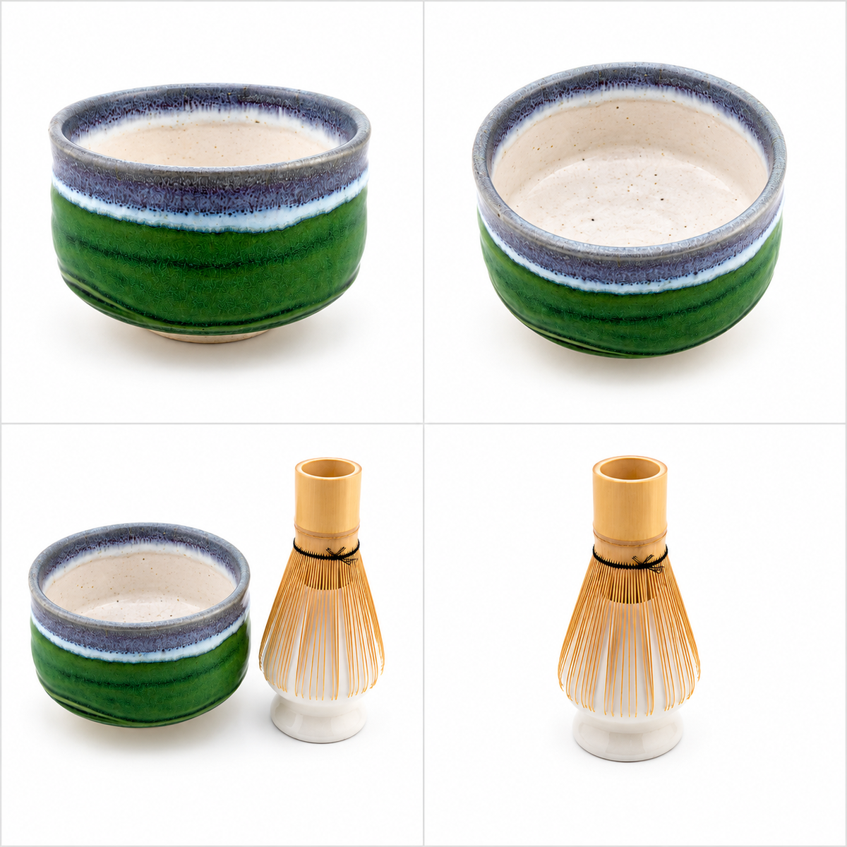 Iguchi Deep Sea Clay Matcha Bowl, Bamboo Matcha Whisk and Whisk Holder Set