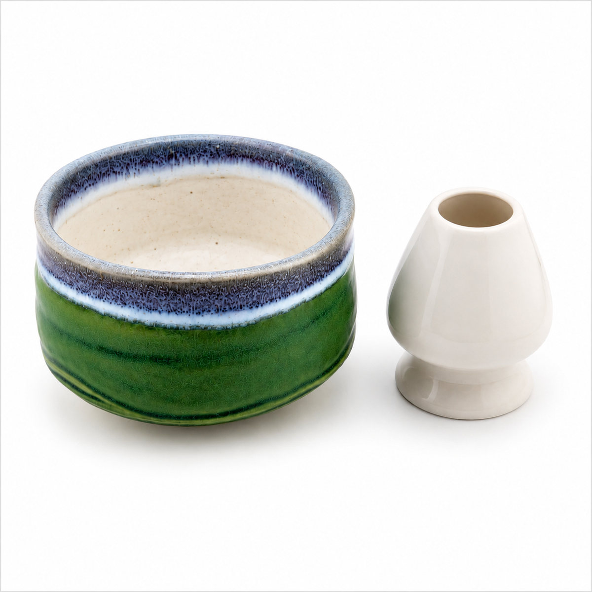 Iguchi Deep Sea Clay Matcha Bowl, Bamboo Matcha Whisk and Whisk Holder Set