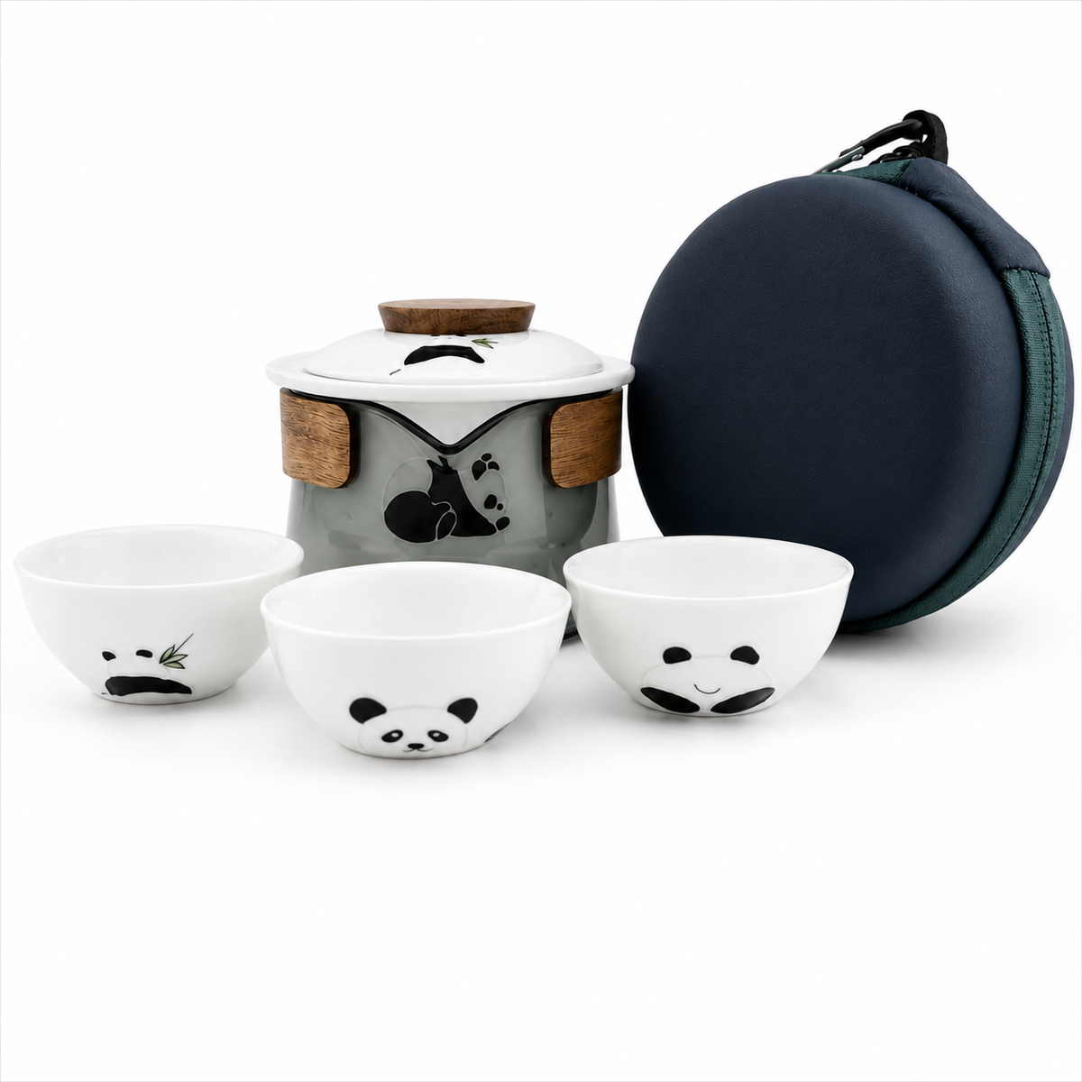 Portable Outdoor Travel Tea Set – Hand-Painted Panda Ceramic Tea Set
